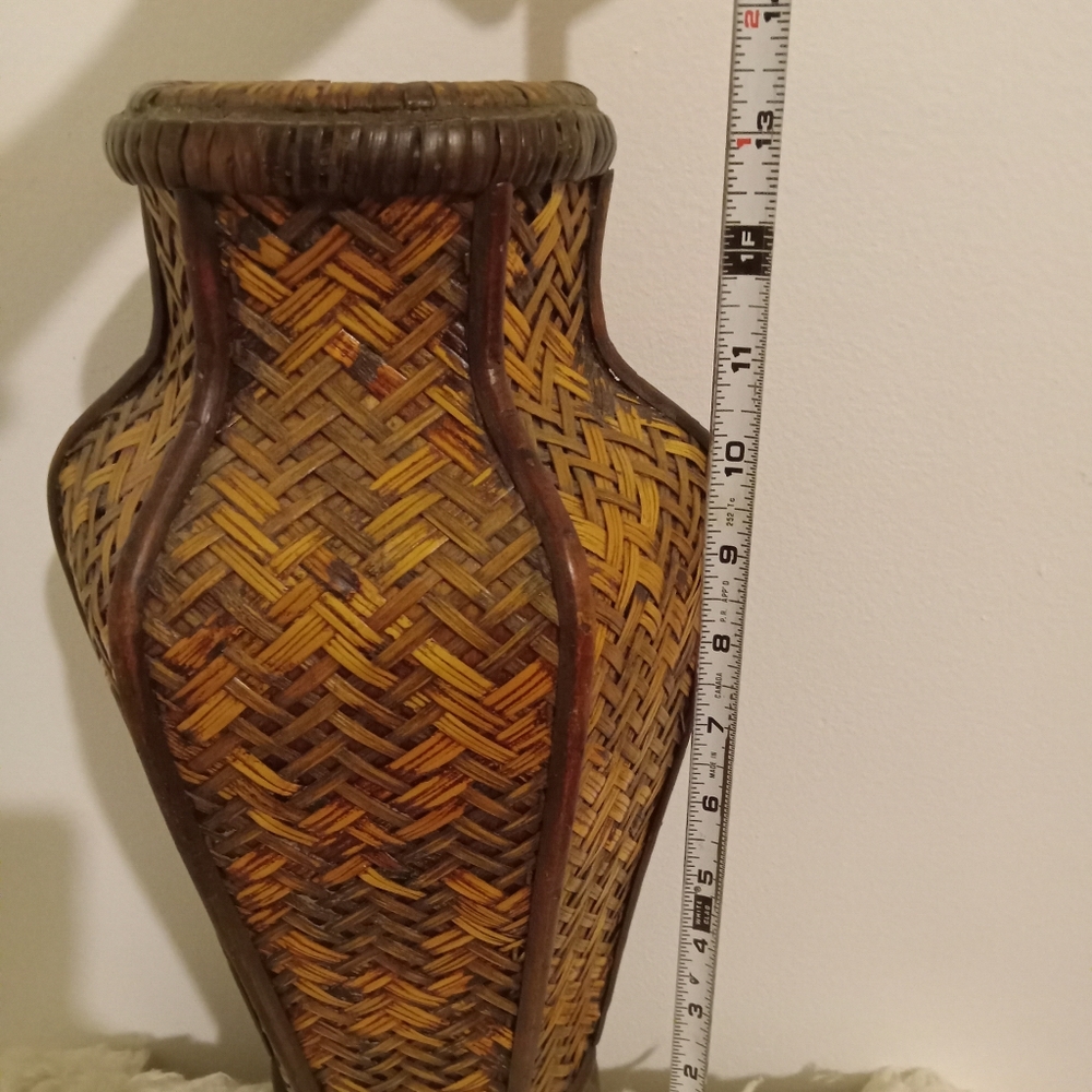 Vintage Rattan Woven Wooden Flower Vase - Picture 5 of 7